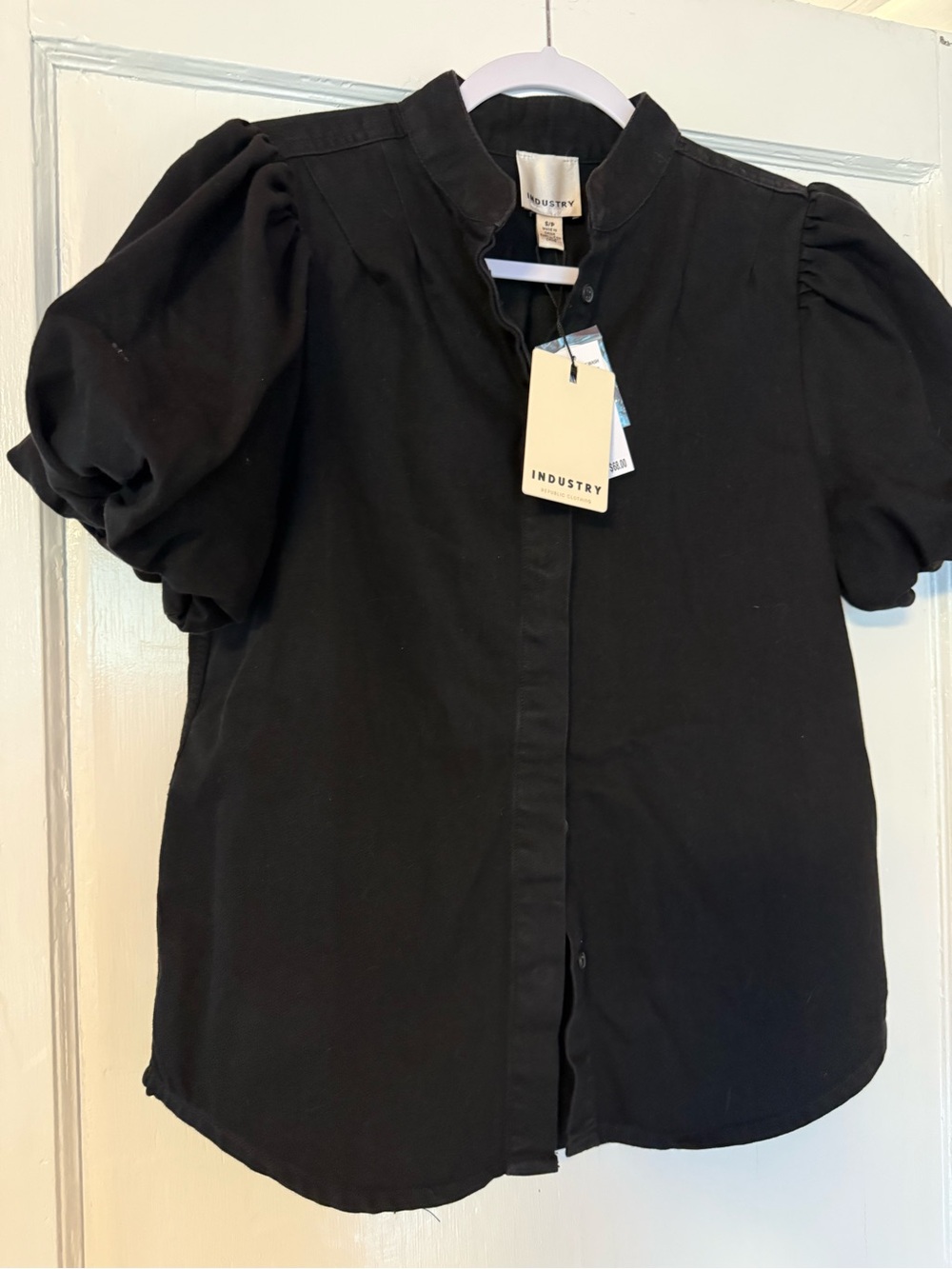 Industry Republic Clothing Black Denim Puff Sleeve Button Down Shirt - Picture 4 of 5